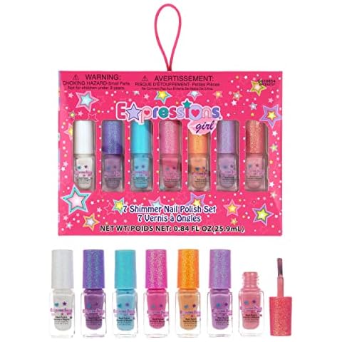 Expressions 7pc Shimmer Nail Polish Set- Glitter Cap Shimmering Nail Polish Set for Girls & Teens, Safe and Non-Toxic Nail Polish Kit for Kids Cover