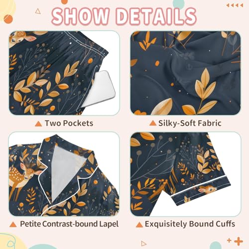 senya Tropical Deer A Satin Summer Pajama Sets Silk Short Sleeve Button Down Sleepwear3