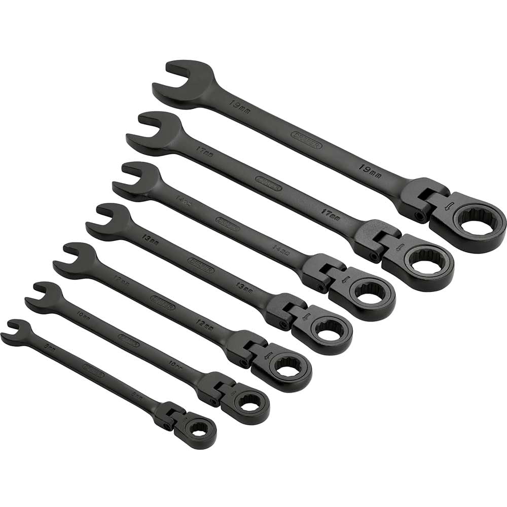 Draper 15087 Flexible Head Ratcheting Metric Combination Spanner Set 7 Piece