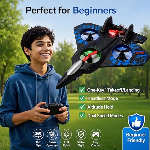 Image of RC Fighter Jet Remote Control Airplane for Kids & Adults, RC Plane Drone Toy with Lights 360 Flip, Stunt Roll, Glider Plane Flying Aeroplane Toy Gift (Thermocol Material, Max10 min Fly time)