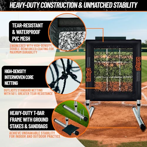 Image of Pitching Net, 9 Hole Baseball & Softball Pitching Net with Strike Zone, Adjustable Pitching Target with 9 Pocket Design, Portable Pitching Practice Equipment