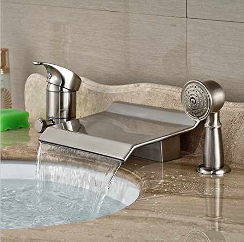 Mélangeur nickel brossé cascade avec douchette et commande double pour grand confort