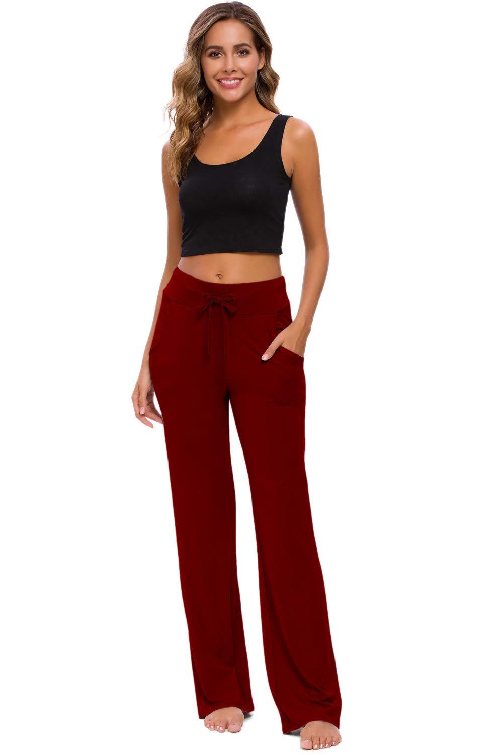 Pantalones De Yoga para Mujer con Bolsillos Pierna Recta Cómodos Modal con Cordón para Descansar Correr Pantalones Largos Activos