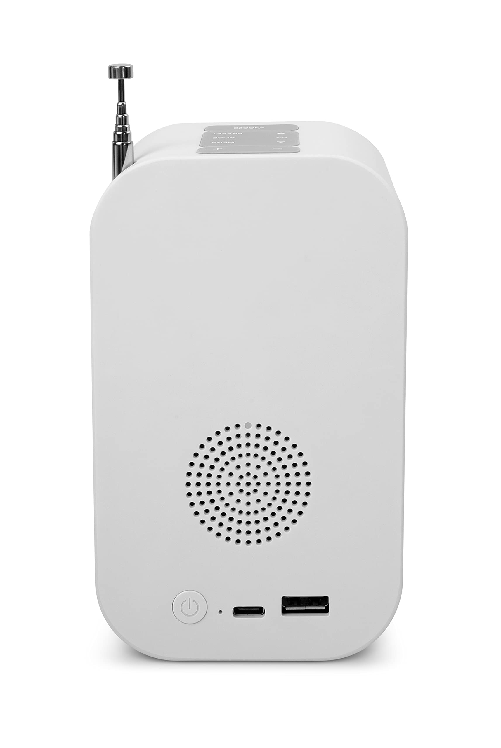 Explore Scientific BCR2001 - Radio Despertador con función Dab+, Bluetooth, Toma USB, batería Recargable, Color Blanco