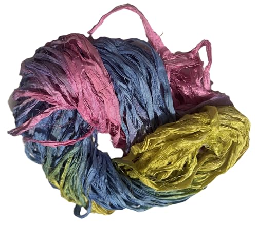 Sari Pure Silk 100g Ribbon Yarn Pink Blue