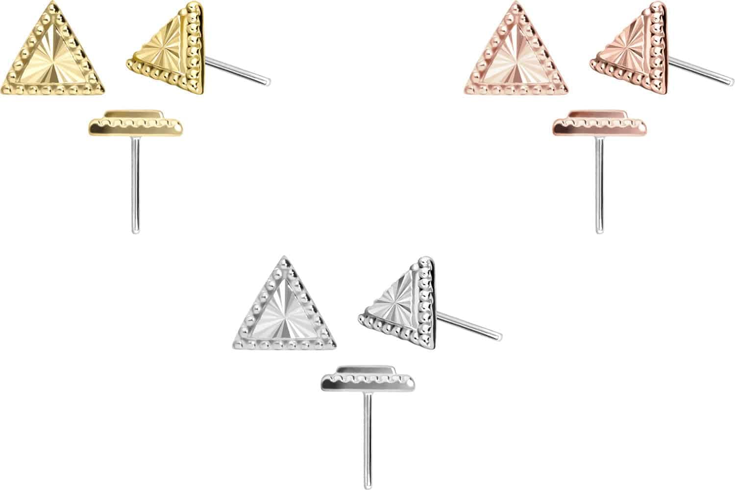 PIERCINGLINE 14 Gold Aufsatz mit Titan Push Pin DREIECK 585er Gold - Roségoldfarben, Goldfarben, Silberfarben