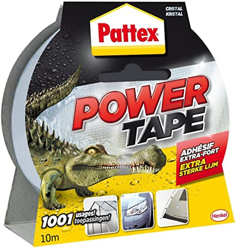 Pattex Power Tape, Ruban adhésif extra fort pour charges lourdes, Bande adhésive toilée tous supports, Rouleau adhésif étanche de 48 mm x 10 m, transparent