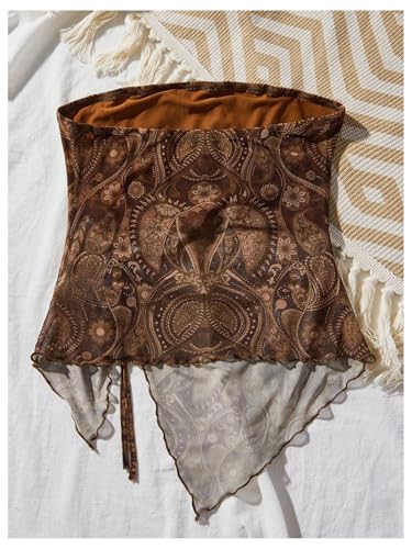 GORGLITTER Women's Mesh Asymmetrical Tube Top Strapless Going Out Y2K Bandeau Tops2