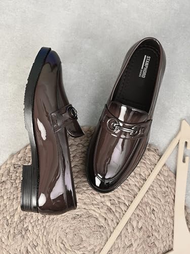 Image of STANPHORD Mens Loafers Textured Formal Slipon Loafers with Metal Accent for Party & Formal Occasion