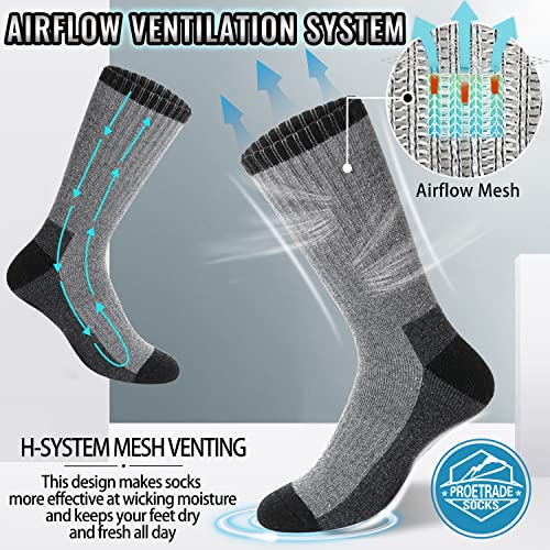 Proetrade Merino Wool Hiking Socks For Men & Women Thermal Warm Winter Crew Thick Cushion Boot Work Stockling Stuffers Gift Socks 4 Pairs (Black，L #TOP2