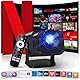 [Netflix Offiziell/Stereo-Lautsprecher] 4K Beamer mit WiFi und Bluetooth, 1080P Native Mini Beamer Tragbar, One-Click Use Built-in Netflix/YouTube/PrimeVideo/D+, Smart Home Outdoor Projektor Schwarz