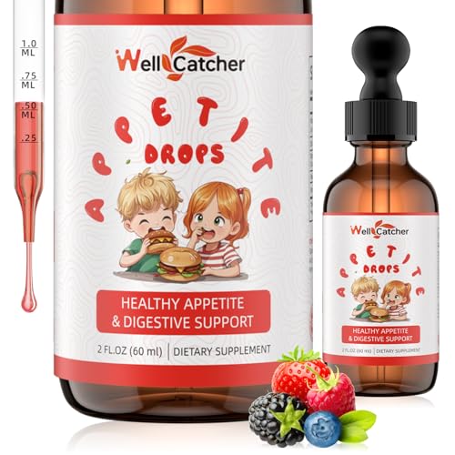 Wellcatcher Appetite Booster Drops for Kids Adults: Picky Eater Vitamins Support Gut Health Height Growth & Nutritional Balance with Bromelain Hawthorn Zinc Sugar Free Vegan 60ML