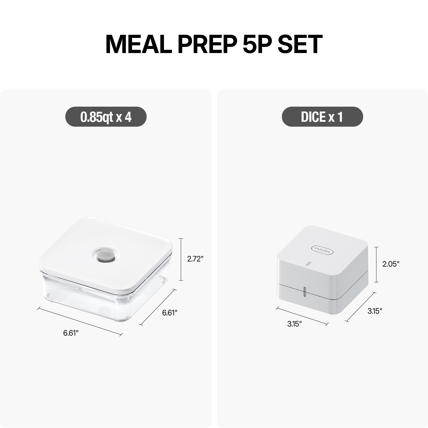 VAKUEN Premium luftdichte Frischhaltedose Meal Prep 0.85qt 5pc/Set 4pcs Container und Vakuumiergerät Patentiertes Doppel-Silikonfutter, 100% auslaufsicher, BPA-frei