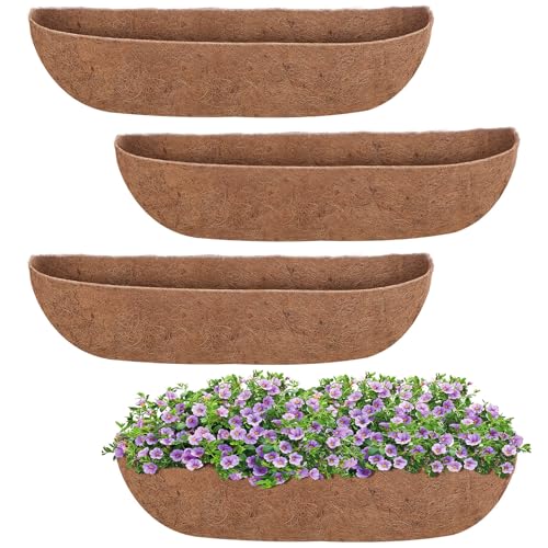 4 Packs 30 inch Trough Coco Coir Liner for Hanging Basket Planter Replaceable Natural Coconut Fiber Liners for Hanging Baskets Window Box Garden Fence Flower Pots Outdoor Indoor (4pcs 30 inch)