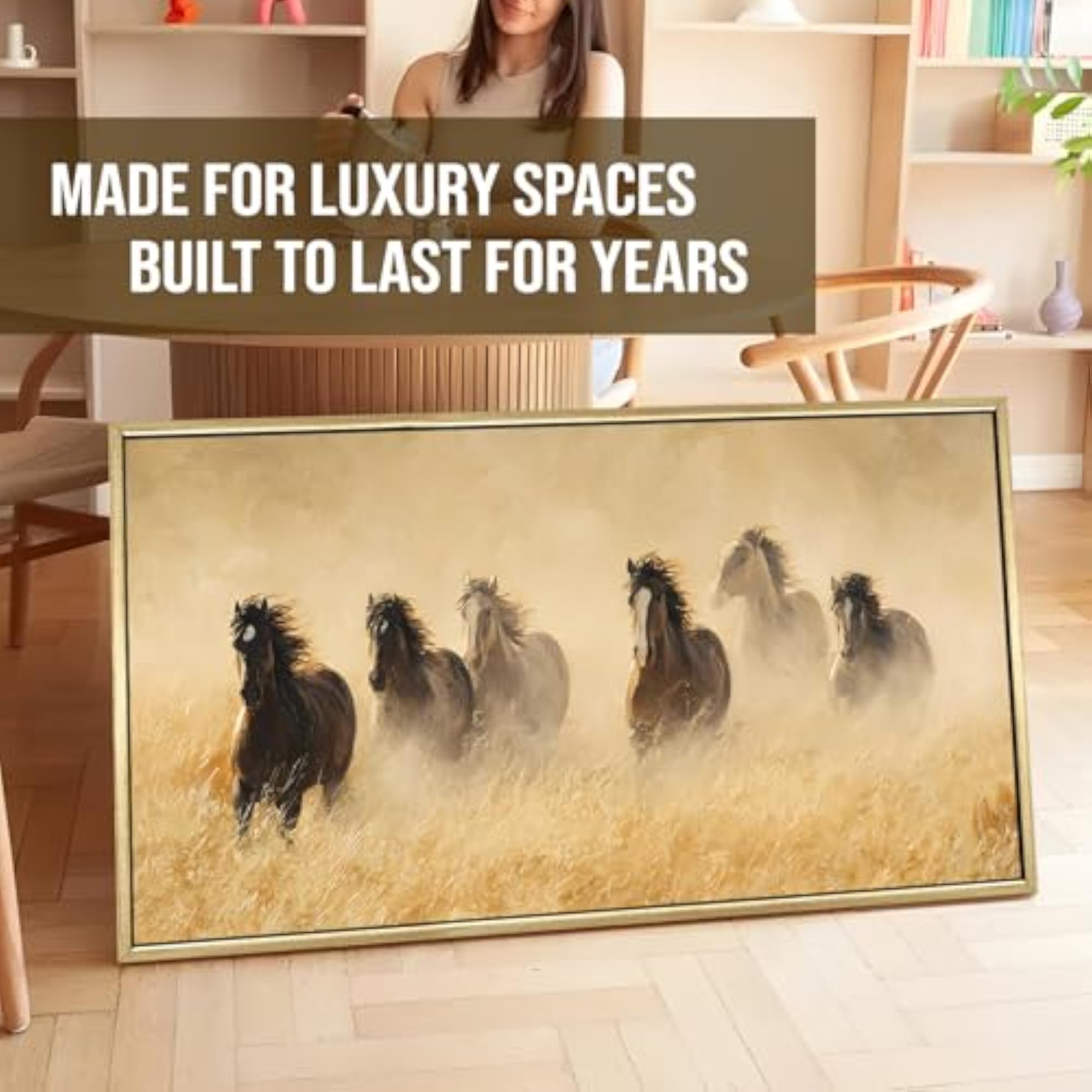 Wild Mustangs Wall Art with Golden Frame, Ready to Hang