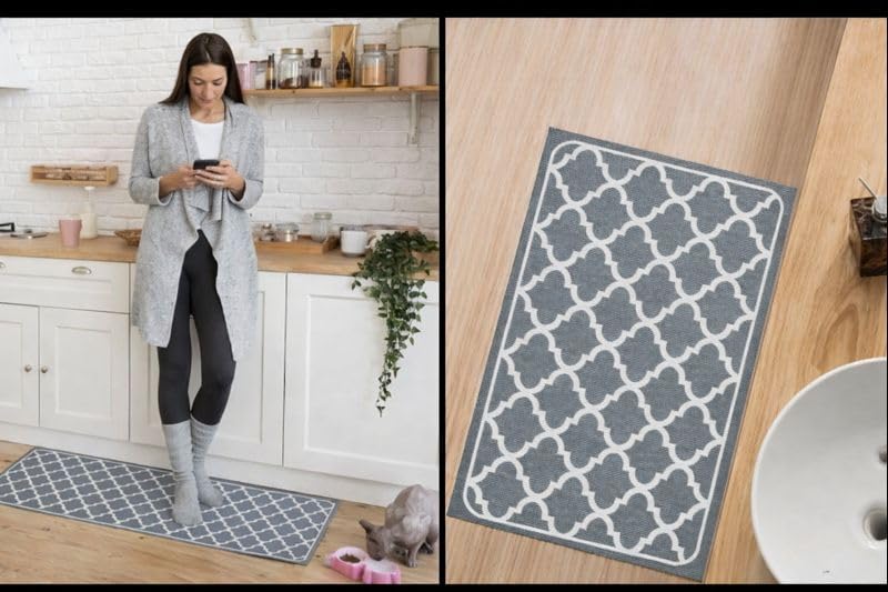 Image of HomeCloud Rubber Kitchen Mats For Floor Set Of 2 Pcs | Non-Skid, Soft Absorbent Rugs For Kitchen, Laundry, And Hallway | 120X40Cm, 40X60Cm| 4Mm Thickness (Trap Grey, Rectangular)