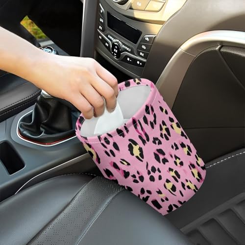 Image of Pink Leopard Print Car Trash Can, Cute Car Trash Bag, Vehicle Trash Can, Multipurpose Trash Bag Hanging, Portable, Waterproof Storage Bag for Cars