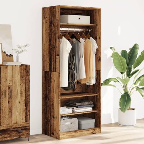Mokuyary Armario con aspecto de madera vieja, 80 x 50 x 200 cm, material de madera, armario abierto atemporal de varios pisos con estantes para dormitorios pequeños espacios