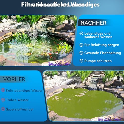 Biling 8W Solar Teichfilter mit Pump, 405 l/h Teichfilter Solarpumpe mit Akku 1,5 m Schlauch, 10 Düsen DIY Garten Teiche Wasserspiel, Solar Springbrunnen für Außen Sauberes Wasser hält Fische gesund