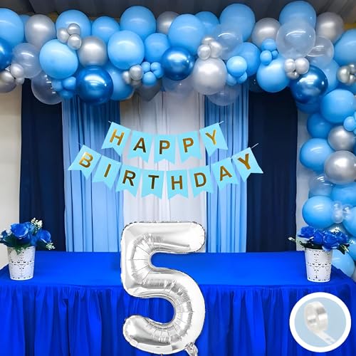 5th Happy Birthday Decoration White and Blue Theme Combination fo...