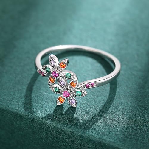 Delicate Double Flower Finger Ring Female Bright Cubic Zirconia Jewelry for Engagement4
