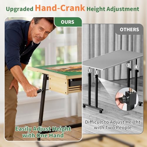 Image of Puzzle Table with Drawers for 1500 Piece Jigsaw Puzzles - Puzzle Board | Crank Handle Adjustable Tilting Puzzle Board with 2 Sliding Storage Drawer,Legs & Wheels, 6 Trays and Cover for Adults