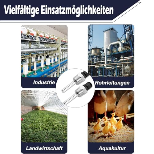 Iruihoo Edelstahl Tauchhülsen 2 Stück Tauchhülse G 1/2 Zoll Gewinde für Temperatursensor, Schutzrohr für Temperaturfühler, Tauchschutzrohre für Thermoelemente, Thermowell 8x100mm