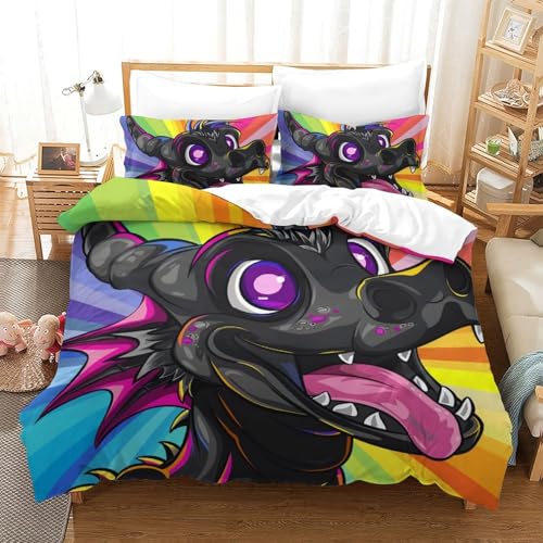 Housse de couette dragon 3D microfibre de qualité supérieure 200x200 cm parure lit 3 pièces - 2