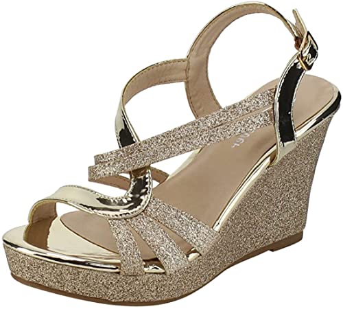 Forever Link Women's Glitter Strappy Wrapped Wedge Heel Platform Sandals