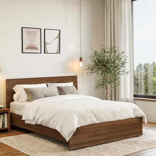 Image of ABOUT SPACE Bed - (80 x 62 inches) Queen Size Bed Without Storage | Engineered Wooden Bed Frame with Airflow & MDF Support Board for Mattress | 1-Year Warranty Cot for Bedroom - Columbia Walnut