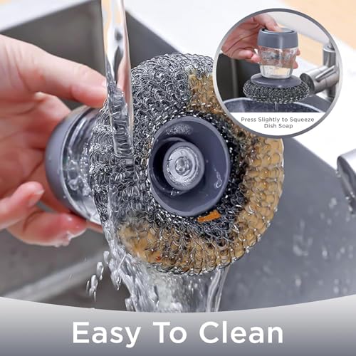 Image of Soap Dispensing Palm Brush, Kitchen Cleaning Scrubber with Liquid Dispenser, Dish Washing Brush with Refillable Handle for Utensils, Sink & Household Cleaning