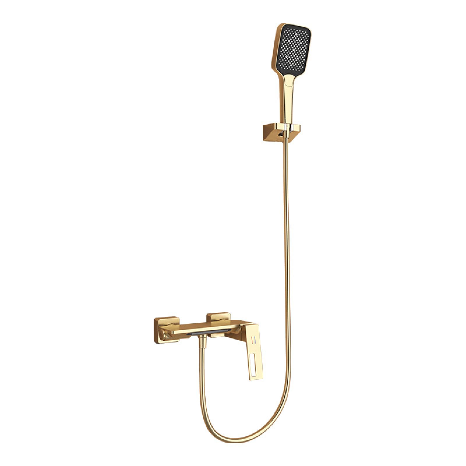 Fanjubei String Gold Bathtub All-Copper Hot And Cold Faucet Shower Set, Brushed Gold