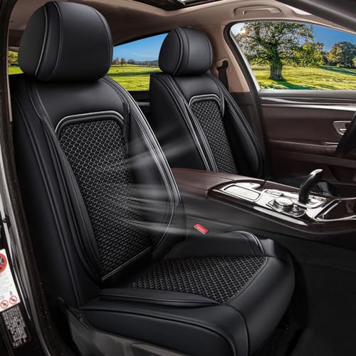 IKABEVEM Car Seat Covers Front Seats for Ford F-150 2009-2023 2024 2025 F150 F250 F350 F450, Breathable Cooling Ice Silk Leather Seat Cover 2 Seats Vehicle Seat Protector Accessories(Black)