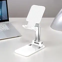 Suporte de telefone dobrável portátil – suporte ajustável para vídeos, filmes e trabalho, branco
