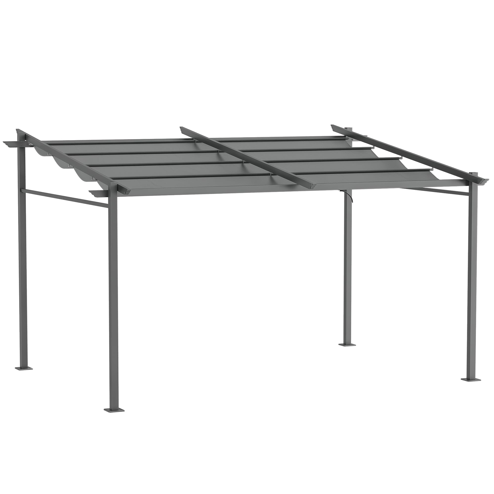 Pergola Scorrevole Outsunny 3x2m - Tetto Retrattile In Poliestere, Struttura Metallica Kaki - Foto 8