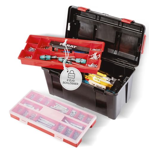 PARAT PROFI-LINE Allround L Werkzeugkoffer leer | Robuste Werkzeugbox 21 L aus Polypropylen | Mit Kleinteilemagazin & Trageeinsatz | Abschließbar, öl-...