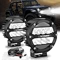 NOVSIGHT Round LED Light Pods, 5 Inch 160W Spot Off Road Lights 21600LM Fog Ditch Roof Bumper Round Light for Trucks Car UTV ATV?2pcs 12V LED Lights with Rocker Switch Wiring Harness Kit