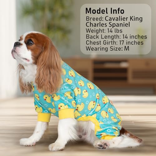 KYEESE Dog Pajamas Velvet Dog Pajamas Small Sized Dogs Soft Dogs Clothes Pet Coat Stretchy Doggie Pjs Pet Costume with Yellow Ducks Pattern Comfy Doggie Jammies Onesie, Medium - Image 3