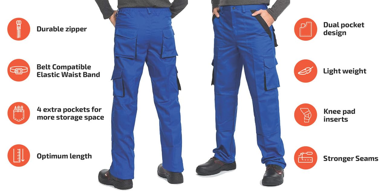 Pantalones de Trabajo para Hombre, Made in EU, Refuerzo y Acolchado en Las Rodillas, Pantalones Cargo