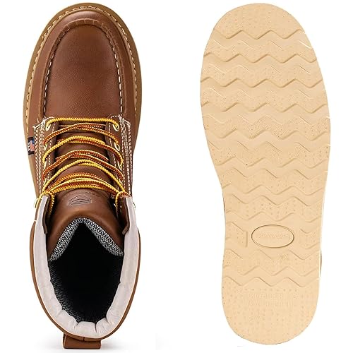 SUREWAY Mens 8 in Wedge Moc Soft/Steel Toe Work Boots for Men,Full-Grain Leather,Industrial Construction Boots/Shoes for Women,Waterproof Soft Toe TOBACCO,Size 9.54