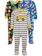 Simple Joys by Carter’s Baby Jungen Pyjamaset aus Baumwolle, mit Füßen, Anliegende Passform, 3er-Pack, Blau Dinosaurier/Grau Streifen/Schwarz Monster, 6-9 Monate