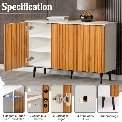 Image of ABOUT SPACE Shoe Cabinet - 3 Tier Shoe Rack with Door | Press Open 3 Door Engineered Wood Shoes Stand for Home | Smooth Non-Fluted-Effect Adjustable Shelf Raised Legs, 15 Pair |White & Teak