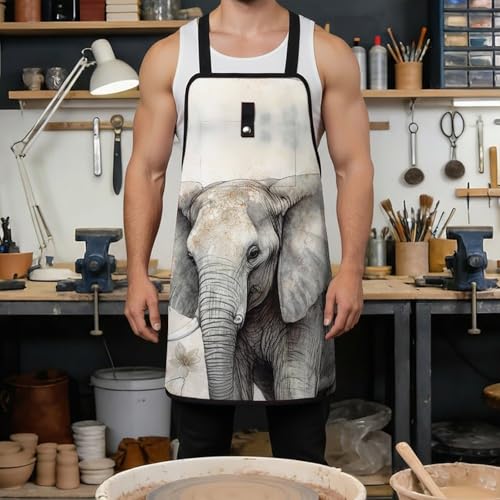 Delantal de trabajo con diseño de elefante, ajustable, negro miniatura 4