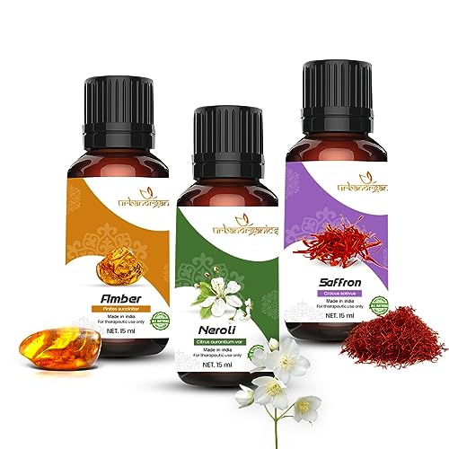 Image of Pure Combo Of 3 Essential oil For Hair & Skin Natural Therapeutic Grade & Undiluted Oil 15ML (Amber-Neroli-Saffron)