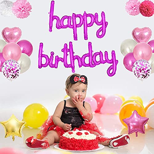 Image of Crackles Happy Birthday Pink Foil Balloons in Small Letters Lower Case for Decorations