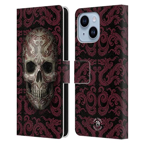 Étui portefeuille iPhone 14 Plus Anne Stokes en cuir - Housse protection motif dragon et crâne