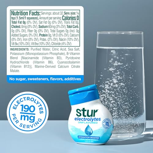 Image of Stur Electrolyte Drops | Source of B Vitamins for Instant Hydration | No Sugar, No Sweeteners | Zero Calories | Unflavored Liquid Water Enhancer | Vegan & Keto Friendly | 5 Bottles (Makes 160 Drinks)