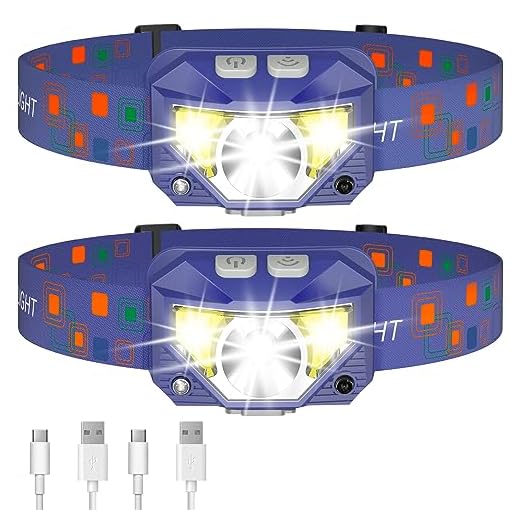 LHKNL Headlamp Flashlight, Lumen Ultra-Bright LED Rechargeable Headlight with White Red Light,2-Pack Waterproof Motion Sensor Head Lamp,8 Modes for Outdoor Camping Running Fishing- Blue