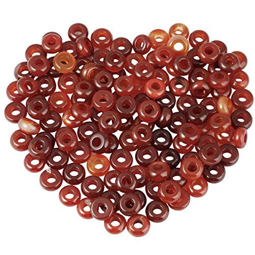 mookaitedecor 20pcs 12mm Natural Carnelian/Red Agate Round Large Hole Gemstone Beads for Jewellery Making Loose Rondelle Crystal Stone Beads for Crafting European Bracelet Macrame DIY Projects