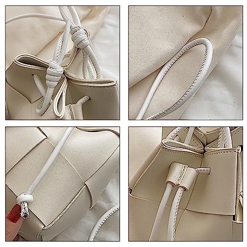 Women's Mini Woven Bucket Bag, Square Lattice Drawstring Leather Small Hobo Handbag Crossbody Handbags Soft Adjustable (Kiwi green)3